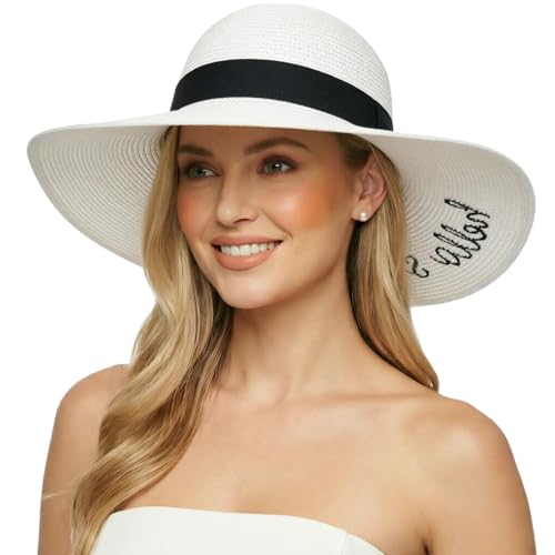 DRESHOW Beach Hats for Women Big Straw Wide Brim Summer Hat Floppy Foldable Roll up Cap Sun Hat UPF 50+ - color: 1 Pack Beach Straw Hat: White