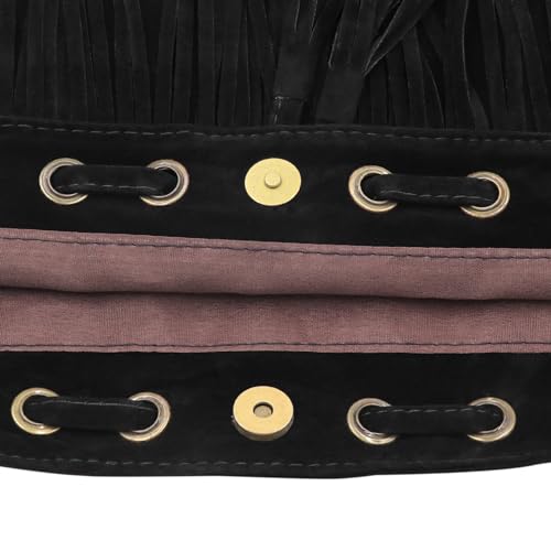 Fringe Hobo Purse Bags for Women Crossbody Purses with Drawstring Ladies Tassel Tote Shoulder Bucket Handbags,Black - color: Black(barrel Shape)