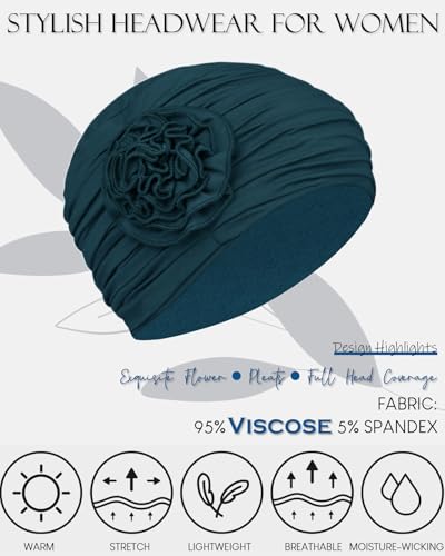 Alnorm Flower Design Chemo Hair Loss Caps Cancer Headwear for Women - color: Dark Green