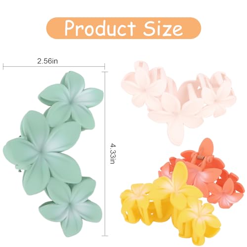 ANBALA 4PCS Flower Hair Accessories: Colorful Hawaiian Plumeria Claw Clips for Thick Hair - Large, Non-Slip, Strong Hold Beach Clips - color: B-4pcs large colorful flower