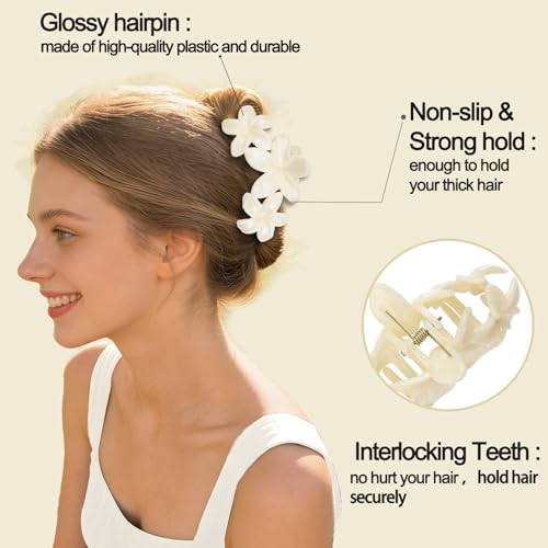 4Pcs Cute Hawaiian Flower Claw Hair Clips for Women Beige Plumeria Large Claw Clips for Thick Thin Hair Strong Hold Beach Hair Accessories for Women and Girls - color: 20-Colorful