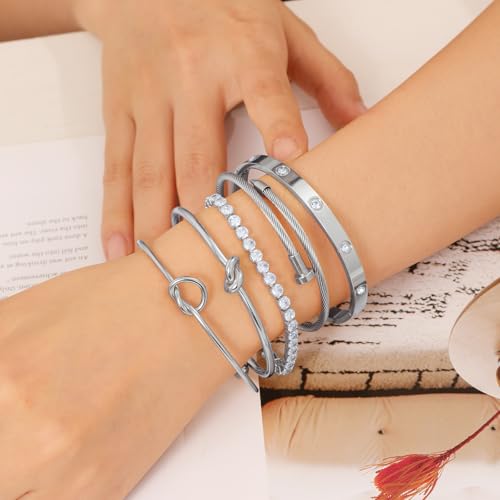 18 K Gold Plated Love Bangle Bracelet Stack Cuff Jewelry for Women Jewelry Set for Women Gift with Box - style: style15