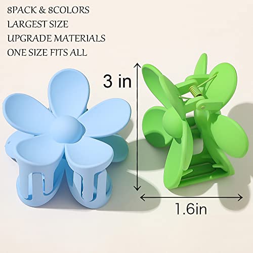 Flower Hair Clips 8PCS, Large Claw Clips for Women Girls Thick Thin Hair, Strong Hold Non slip Big Matte Dasiy Jaw Clamps Hair Accessories 8 Colors - color: Multicolor:Green,Pink,Rose Red,Purple,Yellow,Orange,Blue,Peacock blue