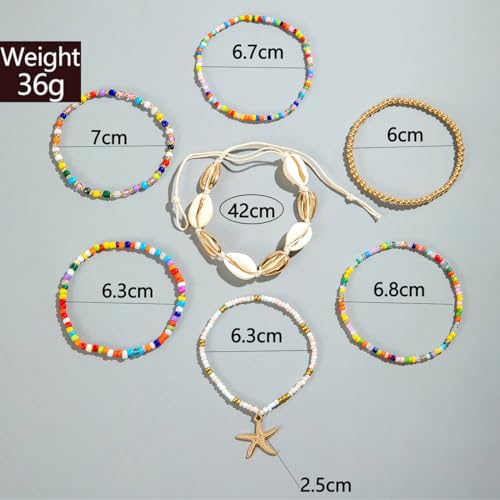 Pingyongchang Bohemian Stackable Shell Beaded Ankle Bracelets for Women Colorful Boho Multi-Layer Seashell Gold Starfish Adjustable Handmade Braid Bracelet Summer Beach Holiday Accessories Gifts - color: Multi