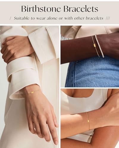 FUNEIA Birthstone Gold Bracelets for Women Non Tarnish Trendy Dainty 14K Gold Plated Bracelet Stack Stackable Blue Green May Emerald Friendship Bracelets Jewelry Gifts for Mom Best Friend - color: 11. November(Citrine)