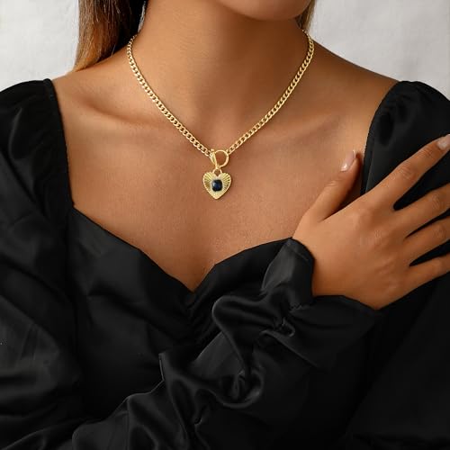Heart Necklace for Women Dainty 14K Gold/Silver Plated Love Charm Pendant Choker Adjustable Chain Meaningful Cute Jewelry Gift for Her Wife Best Friend Couple - style: Toggle Heart-GD