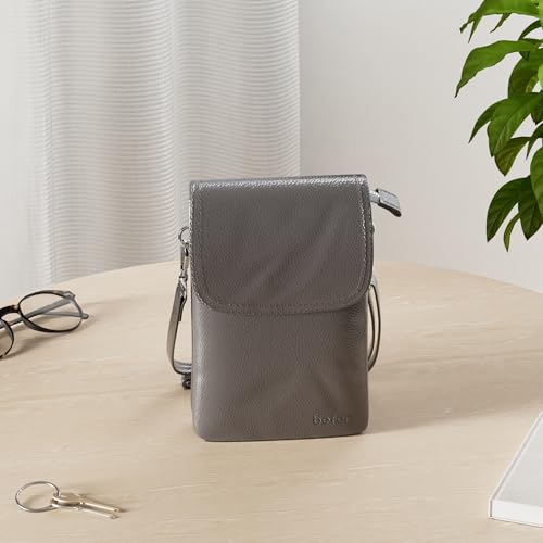 befen Genuine Leather Small Crossbody Bags for Women Cell Phone Bag Cross Body Purses,Silver Zipper - color: Metallic Bronze Pewter
