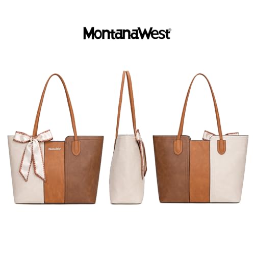 Montana West Tote Bags for Women Top Handle Satchel Purses - color: Beige With Brown