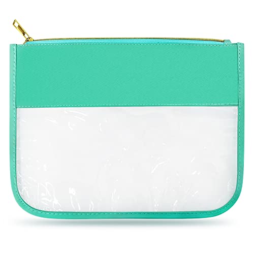 LOKFAR Nylon Makeup Bag DIY Chenille Letter Clear Travel Zipper Pouch, Preppy Makeup Bag Clear Cosmetic Bag, Water-proof Makeup Travel Pouch Snack Bags for Women (Green) - color: Green