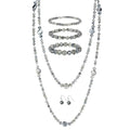 Trendy Infinity Wrap 60’’ Long Statement Necklace, Earrings and Bracelet Set - Hand Knotted Versatile Crystal and Shell Beads Strand Necklace and Chunky Beaded Stretch Bracelet Stack – Jewelry Set Gift for Women - color: Sparkly and Crystal Silver