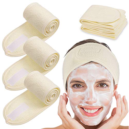 Whaline Spa Facial Headband 4 Packs Head Wrap Terry Cloth Headband Adjustable Stretch Towel for Bath, Makeup and Sport (Yellow) - color: Yellow