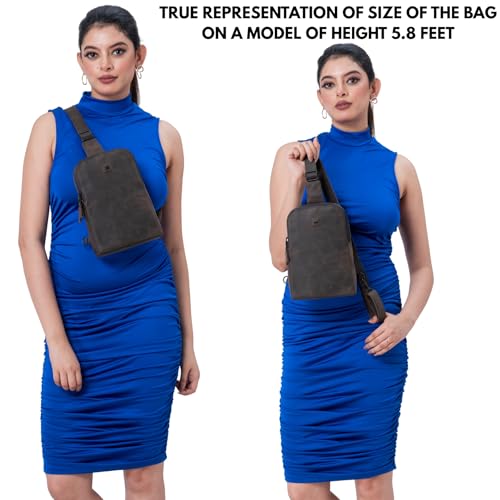 Leather Sling Bag for Women Genuine Crossbody Purse Small Trendy Cross Over Chest with Phone and Credit Card Slots (Coffee Crazy Horse) - color: Coffee Crazy Horse