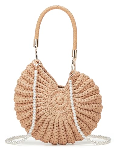 Jusavie Bohemia Crochet Handwoven Seashell Bag Women Summer Beach Bag Boho Evening Clutch Purses Shoulder Crossbody Bags 2026 - color: Khaki