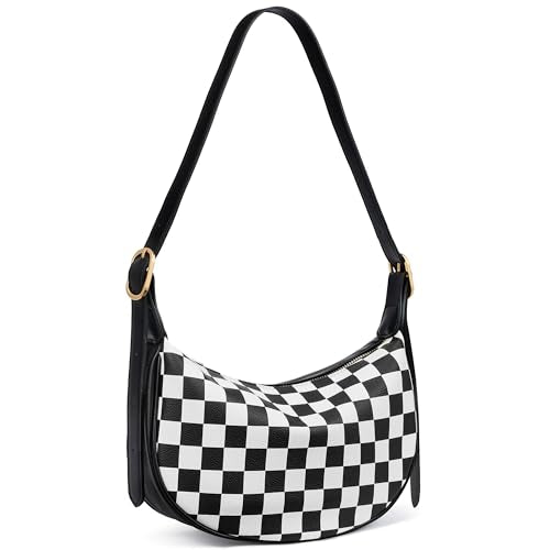 BOSTANTEN Purses for Women Crescent Crossbody Bag Vegan Leather Shoulder Hobo Handbag Adjustable Strap - color: Small Black White