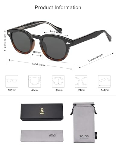 SOJOS Retro Small Round Sunglasses for Men Women Trendy Circle Style UV400 Lenses Unisex Sun Glasses SJ2251 - color: Black&tortoise/Grey