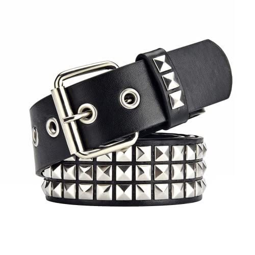 Studded Belt, Metal Punk Rock Rivet belt with Bright Pyramid Studded for Women Men - color: Black, size: Fit Pant 35-40 Inch