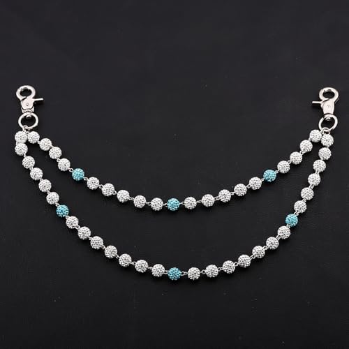 Rhinestone Ball Jeans Chain, Double Layer Crystal Waist Chain, Silver & Blue Sparkly Bling Pants Chain, Hip Hop Belt Chain Accessories for Women Men, Y2K Punk Aesthetic for Party, Festival, Everyday Wear - color: Blue