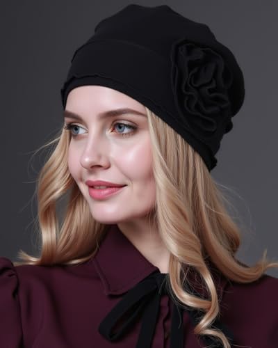 osvyo Chemo Headwear Turban Cap for Women - Cancer Beanie Hair Loss Sealed Packaging - color: Cotton Black