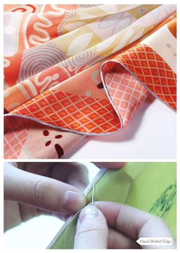 100% Silk Scarves, Extra-Large and XX-Large - color: Hamour's Treasure, Blue, Hand Rolled Edges
