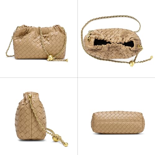 Joryin Woven Women's Crossbody Bag & Evening Purse, Trendy Dumpling Clutch & Hobo Cloud Shoulder Bag Trendy Dumpling Clutch - color: Woven Leather-light Brown
