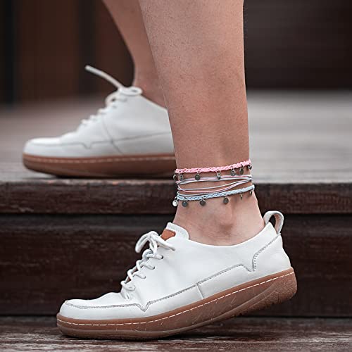 FANCY SHINY String Ankle Bracelets Waterproof Rope Anklets Braided Beach Boho Coin Anklets Cute Friendship Foot Jewelry for Women - style: Pink