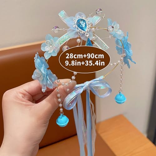 Artificial Flower Crown Headband for Women Girls – Boho Floral Wreath Halo for Weddings, Photoshoots, Festivals, Birthdays, and Costume Parties (Blue Flower Bell, Adjustable) - color: Blue Flower Bell