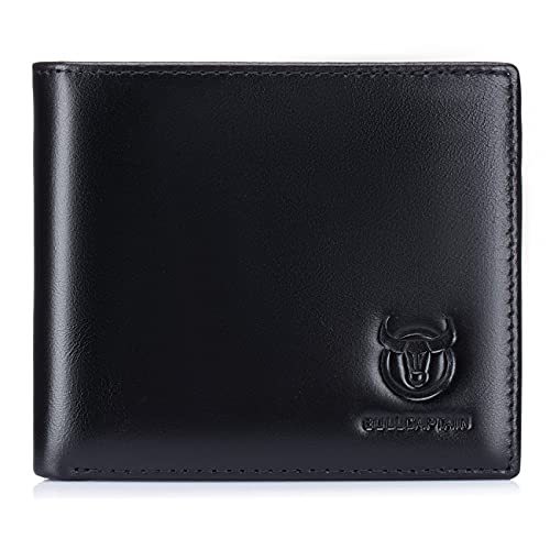 BULLCAPTAIN RFID Wallets for Men,Genuine Leather Wallet QB-05 (Black) | Slim,Bifold,Front Pocket Wallet, 2 ID Windows,11 Card Slots,RFID Blocking Technology,Gift Choice - color: Black
