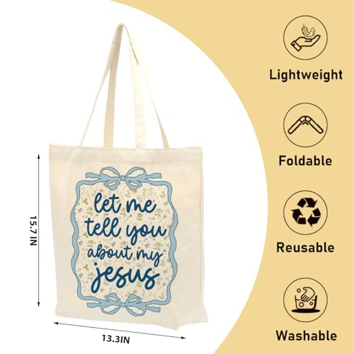 Christian Gifts for Women, Floral Faith Canvas Tote Bag, Faith Gifts for Women Mom Inspirational - color: Bow Christian 771