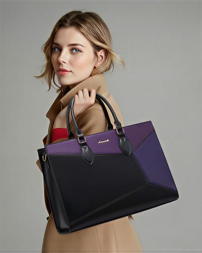 LOVEVOOK Laptop Tote Bag for Women Work Travel, Stylish Teacher Bag Purse Computer Bag, Nurse Bags Briefcase Business Handbag - color: Black - Purple - Blue(leather), size: 15.6 Inch