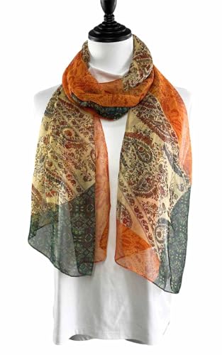 Xyueanlo Scarfs for Women Fashion Scarves Print Pattern Lightweight Sunscreen Scarf Wraps Shawls - color: Cashew Orange Green