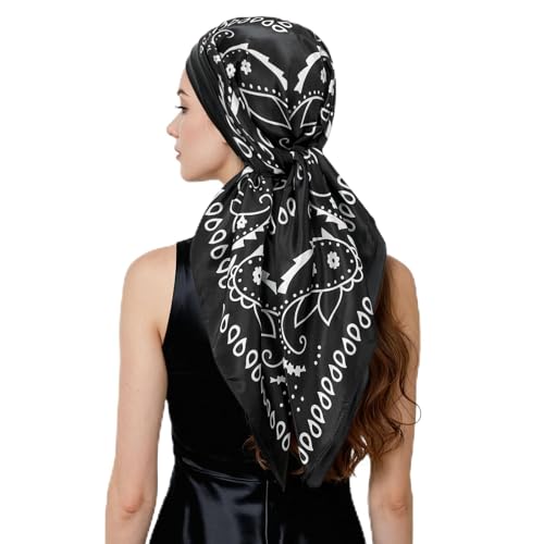 QIUTIMIY 35"x35" Like Silk Head Scarf for Women Satin Feel Large Square Scarf for Hair Wrapping and Sleeping Fashion Bandana - color: (90cm)square Scarf 6