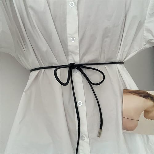 Womens Faux PU Leather Bead Rope Skinny Tie Belts for Skirt Dresses Jeans Pants Thin Dress Waist Belt - color: B Black