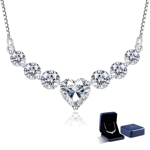 Moissanite Necklace for Women, 1.7-7.6 Carat Heart Necklace Engraved 'I LOVE YOU' Gift for Wife, Wedding Anniversary Birthday Gifts for Women, Jewelry Gifts for Her Wife Mom Girlfriend Lady - style: Heart Moissanite-2.2 Carats