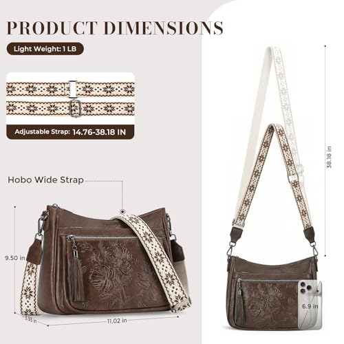 Crossbody Bags for Women, Vegan Leather Medium Crossbody Purse, Spacious Daily Travel Shoulder Bag with Boho Strap - color: Coffee Brown