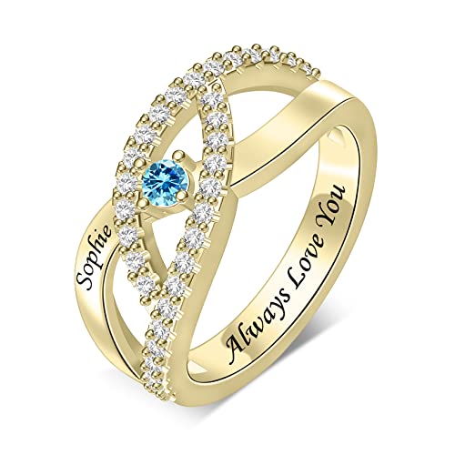 Personalized Name Family Rings Custom 1-6 Birthstones Mother's Rings Sterling Silver Promise Ring for Mother's Day Daughter Grandma Women - color: 1 Stone