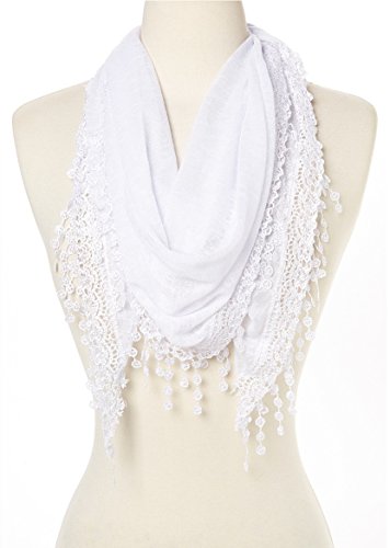 Cindy & Wendy Floral Embroidered Lace Triangle Scarf for Women - color: Ssls-white