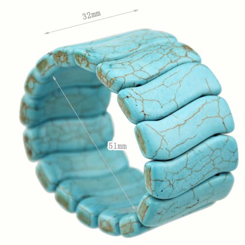 COLORFUL BLING Bohemian Simulated Turquoise Stretch Bangle Bracelet for Women Adjustable Ethnic Natural Stone Statement Wide Wrap Bracelet Boho Jewelry - color: wide