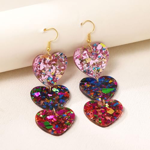 Colorful Shiny Love Heart Dangle Earrings Handmade Lightweight Glitter Acrylic Heart Shaped Hoop Earrings for Women Lovers Valentine's Day Mothers Day Party Jewelry Gifts - style: StyleD