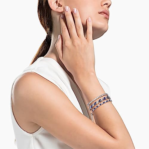 GEMOSA 3 Pcs Tennis Bracelet Set 14K Gold Plated Marquise Cubic Zirconia CZ Diamond Dainty Adjustable Silver Bracelets for Women Brides Stackable Fashion Jewelry Wedding Prom Gift - color: Silver-Bule CZ
