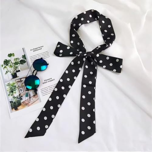 Long Thin Skinny Scarf Satin Neckerchief Ribbon Tie Waist Belt for Women - color: Black Polka Dots