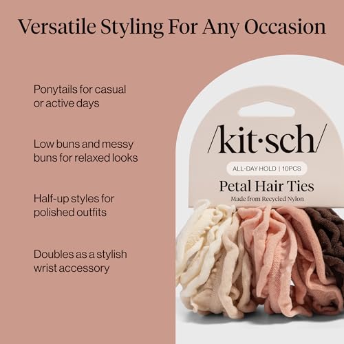 Kitsch Petal Hair Ties No Damage - Strong, Stretchy & Snag-Free Hair Bands | Soft Fabric Ponytail Holders, Stylish Elastics for Everyday Hairstyles | Ideal Gifts for Women - Blush, 10pcs - color: Blush Petal (Pack of 10)
