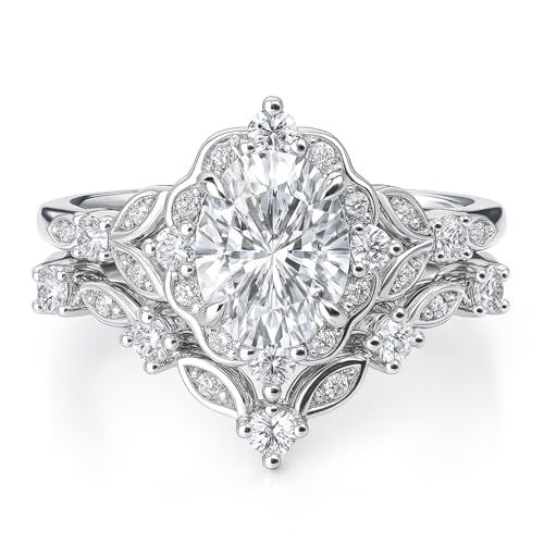 BERRICLE Sterling Silver CZ Halo Wedding Engagement Rings for Women, Oval Cut Cubic Zirconia, 1-3 Piece Sets, Pink/Blue/Clear - style: 2 Piece Set, Clear
