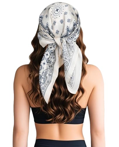 Sumolux Head Hair Scarf for Women Like Satin Silk Scarf Bandana Hair Wrapping Night Large Square Scarves 27.5" - color: Beige Cashew Nuts