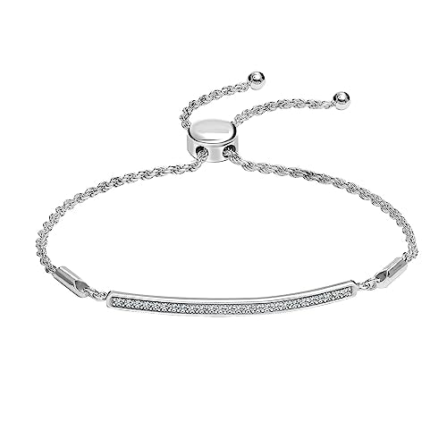 LeCalla 925 Sterling Silver Sliding Bolo Bracelet | Lightweigh Adjustable Chain Bracelets for Women | Valentine's Day Gift Friendship Sister Mom - color: CZ ID Bar Linear