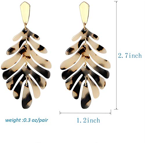 ARATLENCH Acrylic Pendant necklace Earrings – Long Statement Leaf Charm Necklace Tortoise Resin Palm Leaf Earrings Fashion Necklaces Earrings for Women - color: Leopard-earrings