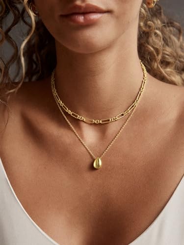 BERISO 14K Gold Plated Layered Necklace for Women, 3 Layer Dainty Gold Necklace with Minimalist Pendant, Elegant Everyday Gold Jewelry Gift - style: layered necklace-G