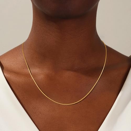 S925 Sterling Silver Box Chain Necklace for Women - 0.8mm Sterling Silver Box Chain Necklace Thick Sturdy Colourfast Chain Necklaces Jewelery for Women 16/18/20/22/24 Inch - color: Gold