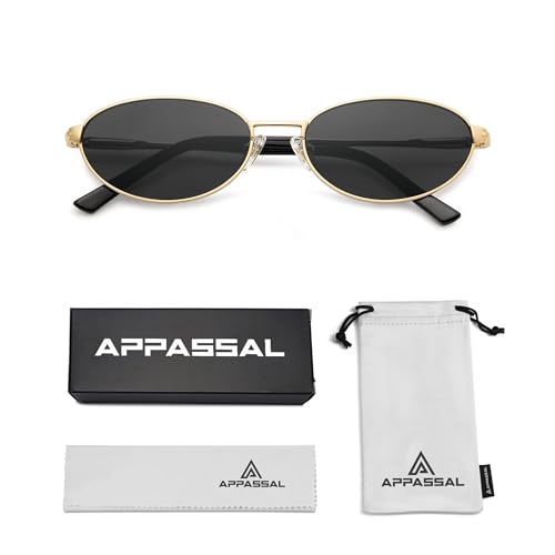 Appassal Retro Oval Sunglasses for Women Mens with Spring Hinge Sunnies AP3696 - color: C1 Gold / Grey