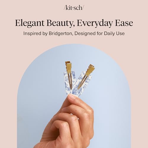 Bridgerton x Kitsch Creaseless Hair Clips for Women - No Crease, No Bend Hair Clips for Styling, Bangs, Makeup Application, Face Wash | Recycled Acrylic - Toile in Bloom | Ideal Gifts for Women, 4pcs - color: Toile in Bloom
