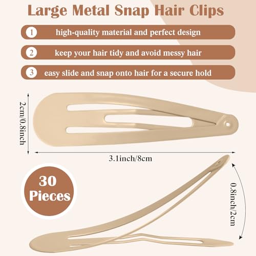 WILLBOND 30 Pieces 3.1 Inch Large Metal Snap Hair Clips Nonslip Barrettes Women Hair Accessories (Taupe) - color: Taupe, style: Minimalist